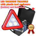 Automotive emergency WARNING TRIANGLE with Bright flashing LED light and torch light in a plastic tool enclosure. 