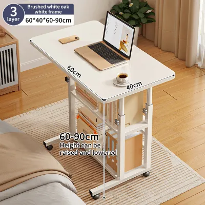 3 Layers Laptop Table with Wheels Bedside Table Movable Liftable Table Multifunctional Study Table Desk for Bedroom