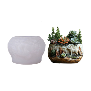Sáng Tạo hoa văn hình Sói Silicone Planter Khuôn Lọ Hoa Khuôn Mẫu Cho Nhựa Crafting Và Mọng Nước Trang Trí