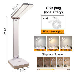 LED table lamp for study Stepless dimming desk lamp 3 light colors in 1 rechargeable reading light protect eye Led light for study and working