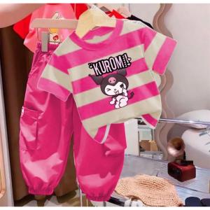 NEW FASHION ANAK PEREMPUAN /one set anak perempuan usia 1-5 tahun motif kuromi cargo/ setelan kaos dan celana panjang anak perempuan/SETELAN ANAK TERMURAH DAN TERLARIS