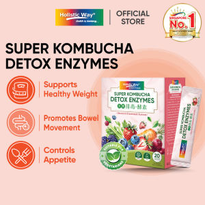 Holistic Way Essentials Super Kombucha Detox Enzymes – For Digestive Health & Natural Detox | Gut Cleansing & Bloating Relief | Maintains Healthy Weight — Vegetarian (14g x 20 Powder Sachets per box)