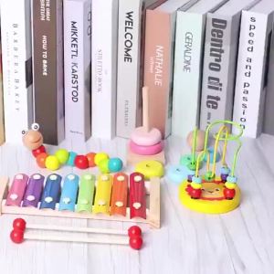7-in-1 Montessori Wooden Toys Set Kids Early Learning Educational Bead Maze Xylophone Gift