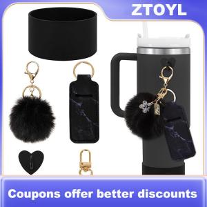 【ZTOYL】 6pcs Accessories Set Water Bottle Boots Cover Mini Hooks Lipstick Sleeve Pouch Pom Daisy Charm Keychain For Stanley Tumbler