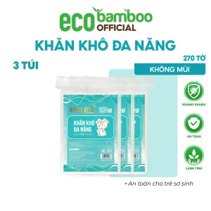 [ECOBAMBOO OFFICIAL]_Thùng 05 khăn vải khô đa năng cho bé Happy Kids túi 270 tờ không mùi
