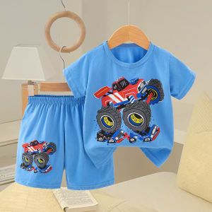 XUXIN baby& Kids Cotton Cartoon Cars T Shirt+Shorts For Boy Sleepwear Set clothing Summer Tshirt
