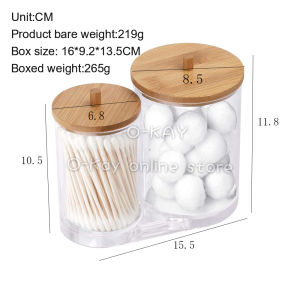 Bamboo Lid Acrylic Jars Multipurpose Organizer for Cotton Swabs Q-tips & Makeup