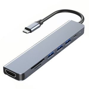 (HD1)Type C 7-in-1 Docking Station Hub with HDMI PD USB-C SD/TF Card Splitter for PC Laptop