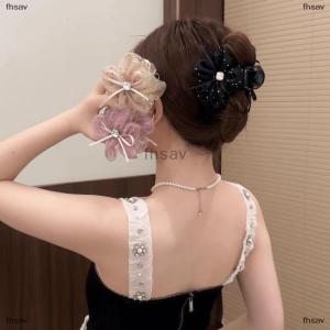 [COD] fhsav Elegant Sweet Mesh Flower Hair Claw For Women Fashion Bow Hair Grab Clamp Shark Clip Hair Accessories Gift
