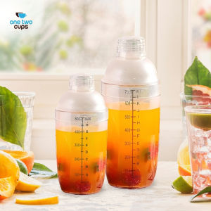 One Two Cups Cocktail Shaker Mixer Bartender Boston Style - Plastic Transparent