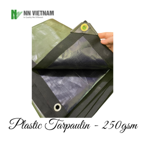 Bạt nhựa PE che nắng mưa Hàn Quốc may viền khuy sẵn tiện dụng - Định lượng 250gsm - Màu xanh rêu