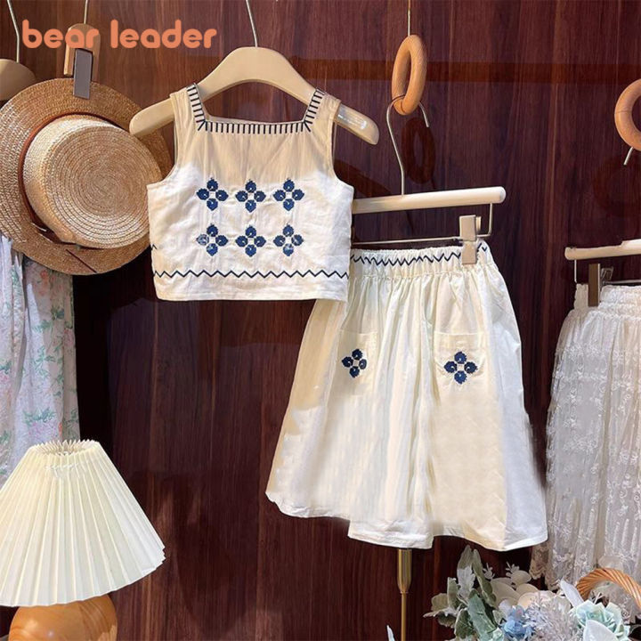 Bear Leader Summer Sleeveless with Pockets Kids Outfits Embroidered Vest  Top Skirt Two-piece Girls Sets 3-7 Years Old Children's Clothing