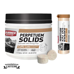 Hammer Nutrition PERPETUEM SOLIDS® Chewable Energy Formula - Caffeine & Lactate-Buffering Sports Recovery - Orange/Caffe Latte/Strainy Vanilla Flavors - 72 Tablets