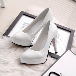 [Free Shipping] Spring And Autumn Season New Styles Of Round-Toe Women’S Shoes Work Shoes Waterproof Platform Shoes White Leather Shoes High Heels Stiletto Heels 10Cm Heels Single Shoes Trendy