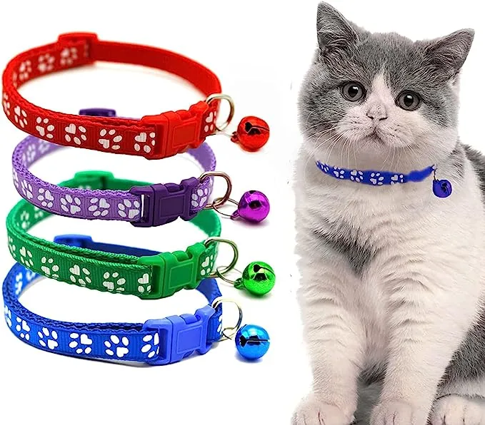 dog leash Cat Collar With Bell Cat Necklace And Cat Paw Print Adjustable  Buckle Pet Supplies Dog Puppy Cat Kitten Collar Pet Accessories