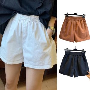 LIGHTER ไซส์ใหญ่พิเศษ กางเกงขาสั้นผ้าคอตตอน หลวมหลวมๆ เอวอีลาสติก กางเกงขาสั้นเอวสูง คลาสสิกแบบคลาสสิก สีทึบทึบ กางเกงขาสั้นขากว้าง ฤดูร้อนฤดูร้อนฤดูร้อน