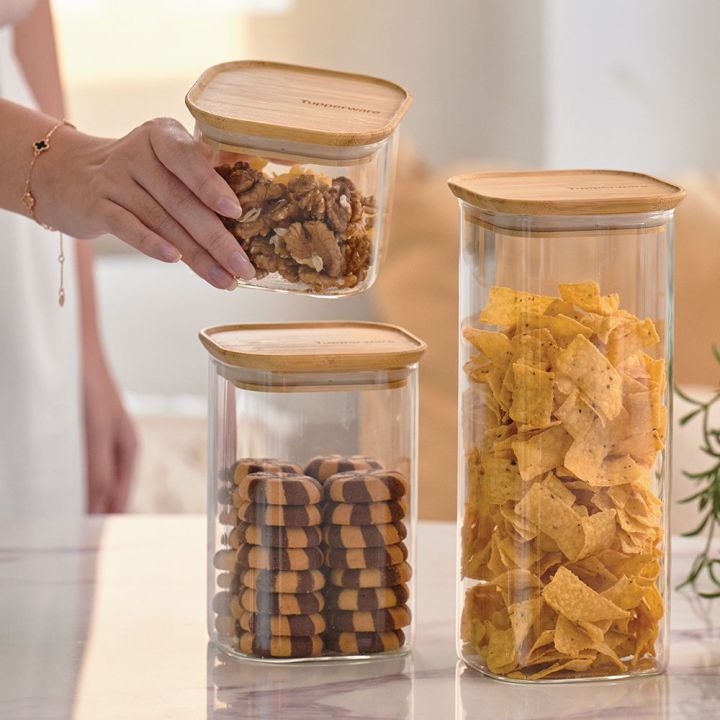 Tupperware Bamboo Glass Jar (2) with Gift Toples Bamboo Kaca Toples Kaca  Tupperware Dengan Tutup Hadiah Toples Kaca Bambu Untuk Penyimpanan Makanan  - Lazada | Lazada Indonesia