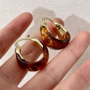 CRNGW โลหะผสมอัลลอยด์ ต่างหูห่วงเรซิน สีทึบทึบ อุปกรณ์เครื่องประดับอัญมณี ห่วงหูหัวเข็มขัด วินเทจ วงกลมวงกลม ต่างหูกลมๆ ของขวัญสำหรับเด็ก