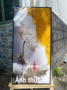 Tranh treo tường- Tranh Tráng gương cao cấp Hoa Sen Tĩnh Lặng- Tranh treo phòng khách phòng ngủ