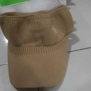 Topi Visor Rajut Polos Bunga Topi Pantai Ponytail Topi Golf Anti UV Flower Korea Topi Senam Wanita Korea