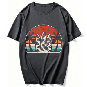 [Local Stock] HBESTY  Tropical Hawaii Surfing Beach Surfboard Surf Men Women T-Shirt Beach Vacation Funny Outdoors High Quality Cotton Short-sleev Tee