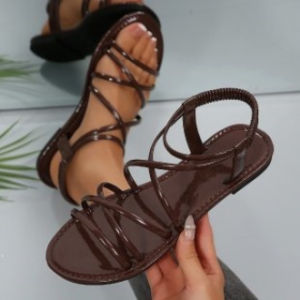 [Free Shipping] WomenS New Summer Roman Sandals Open-Toed Shiny Cross-Strap Versatile Beach Sandals In Stock