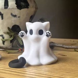 BAZAARS In 3D Đồ trang trí hình mèo con ma Halloween Mini Nhựa Tượng mèo Halloween để bàn Dễ thương Tư thế nâng tay Đồ trang trí hình mèo ma. Bạn