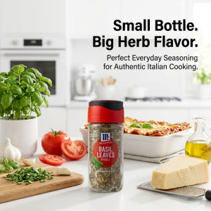 McCormick Basil Leaves Whole 14g Glass Bottle New Look. Small Bottle. Big Herb Flavor. Perfect Everyday Seasoning for Authentic Italian Cooking.