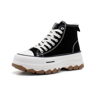 Sepatu Kanvas Bertali Wanita Sepatu Sneakers Kasual Kuliah Wanita Hak Tinggi Jaemin 122