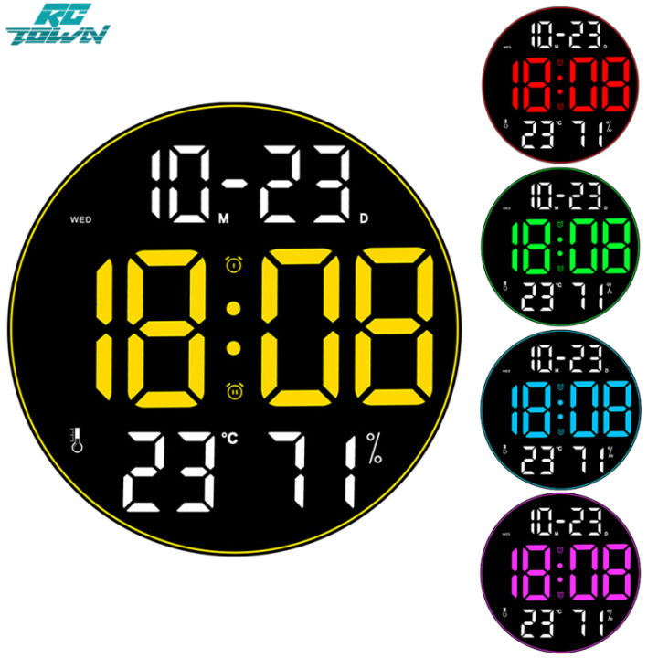 Digital Alarm Clock Time Date Week Temperature Display Wall-mounted ...