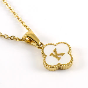 AE Minimalist stainless steel 18K Four-leaf clover letter necklace for women ins Fashionable shell letter pendant jewelry
