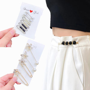 6/5/4 PCS/Set Pearls Brooch Tightening Waistband Pin Crystal Collar Clap Pin Waist Tighting Clap Openning Rhinestone Brooches
