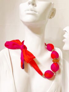 ECO STORY™ Fashion CLOTH BEAD PINK-ORANGE Theme Designer Handmade Necklace