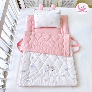 Combo Chăn Gối Nệm 5in1 gấp gọn cho bé đi học Katina House vải Tencel Micro mềm mát dày dặn êm ái