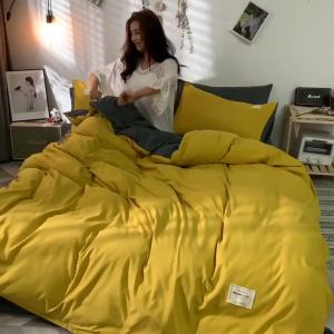 Japanese Style Color-Block Four-Piece Set Nordic Style Student Dormitory Three-Piece Set Duvet Cover Single Piece Brushed Cotton Solid Color Skin-Friendly Single Duvet Cover LZD