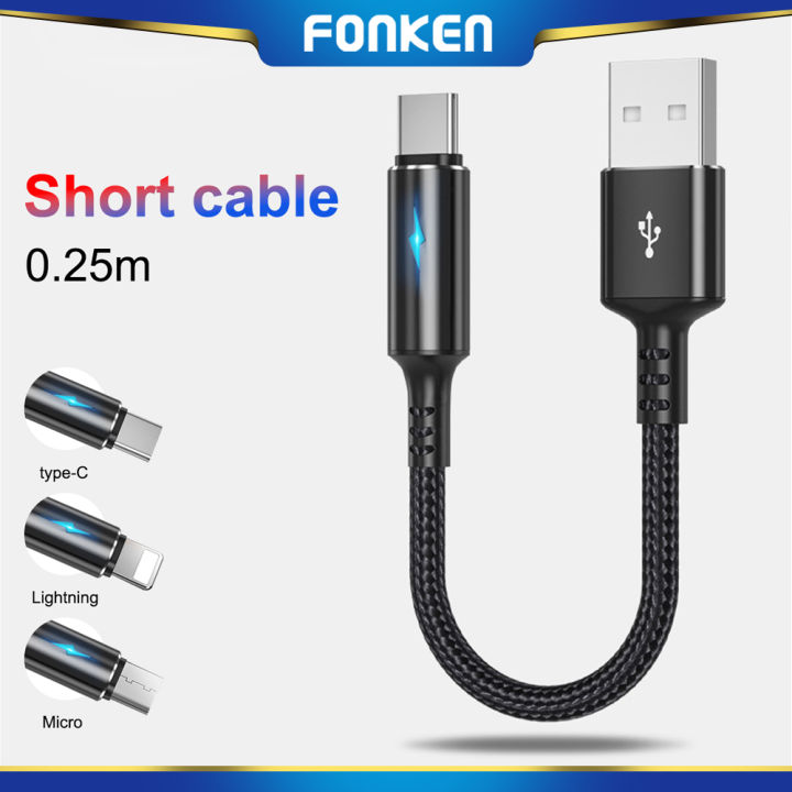Fonken 25cm Fast Charging Data Cable Short Charging Cable Micro USB Type C ios Data Cable for