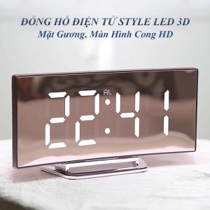 Đồng hồ Điện Tử LED 3D 7 inch Đồng Hồ Màn Hình Gương Cong Báo thức Soi Gương