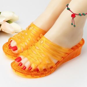 Free Shipping Crystal Sandals For Women Mid-Heel Transparent Summer Non-Slip Outdoor Wear Home Use Wedge Heel Thick-Soled Bathroom Sandals
