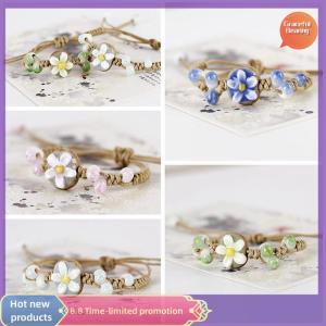 Graceful Handmade Sunflower Leaf Ceramic Bracelet Boho Adjustable Jewelry For Women Vintage Ethnic Gift