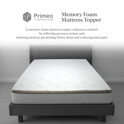 PRIMEO Memory Foam Mattress Topper – Bamboo Viscose Fabric Anti-Slip Cooling 4 Elastic Straps Single Full Queen King Size