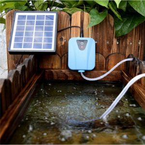 Solar Powered/DC Charging Oxygenator Water Oxygen Pump Pond Aerator with 1 Air Stone Aquarium Airpump 2L/min