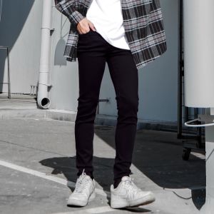 Quần Skinny Jeans Nam AMILY Màu Đen Trơn chất bò đen rách gối dáng ôm tôn dáng trẻ trung