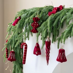 RUANGE 2pcs Red Christmas Tree Pendants Flocked Lollipop Candy Cane Pendants Festival Supplies Bow Bell Xmas Tree Pendant Christmas Tree Decor