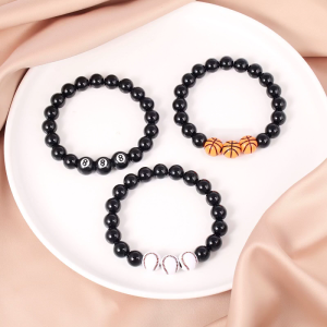 European and American Acrylic Number 8 Volleyball Basketball Sports Bracelet Mens Imitation Obsidian Beads Bracelet