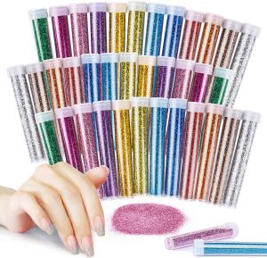 MAQIHAN 36 PCS Ultra Fine Glitter for Crafts - Glitter Powder Bulk Set 12 Colors for Nail Art Resin Crafts DIY Decorations Party Supplies and Festival Gift Supplies