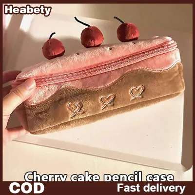 Heabety Hot Sale กล่องดินสอรูปเค้กเชอร์รี่กำมะหยี่ขนน่ารักความจุสูงกระเป๋าเครื่องสำอางกระเป๋านักเรียนกระเป๋าใส่เครื่องเขียน