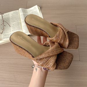 [Free Shipping] Summer Woven Wedge Sandals for Women 2026 New Summer Open-Toe Casual Vacation Style High-Heeled Sandals for Outdoor Wear