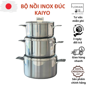 Bộ nồi inox đúc của Nhật Bản hãng Kaiyo inox đúc liền khối và đáy 3 lớp dày 2.5 mm 3 kích cỡ 18 cm - 20cm- 22 cm