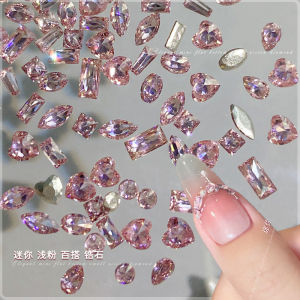 50PCS Sparkle Glitter Pink Mini Zircon Nail Crystal Diamonds Translucent Heart/Oval Nail Art Rhinestones Decor Manicure Charms h260819