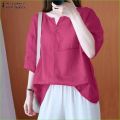 Rulfepy ZANZEA Purple Top for Women Ladies Casual Loose Kaftan Tops T Shirt O Neck Womens Solid Plain Blouse 7.9v. 